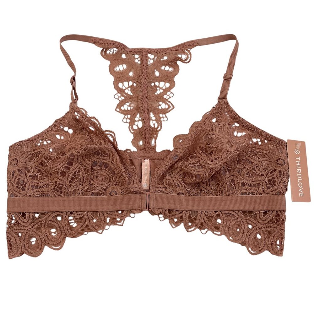 ThirdLove Boho Lace Unpadded Bralette, Front Closure, Racerback, Women's Medium